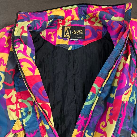 SKEA PARIS/VAIL  Y2K Winter Wear Vintage Abstact Winter Bomber Jacket Size 12 - Picture 4 of 13